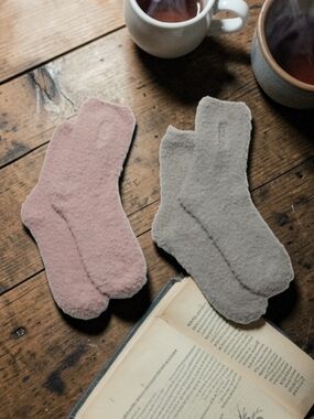 Unhide Fuzzy Socks Women's Rose Pink and Gray 2pk (SOK6)